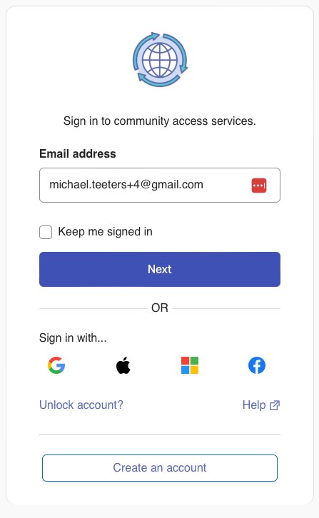 Step 1 of Resetting Your Community Access Password